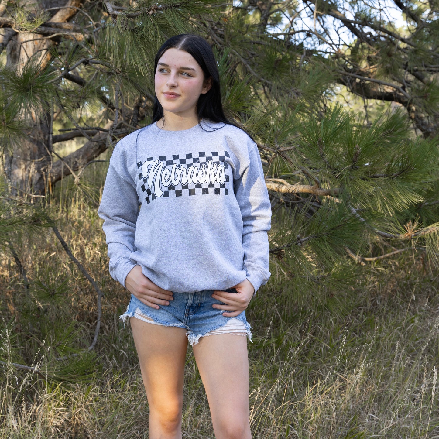 Nebraska Checkered Crewneck