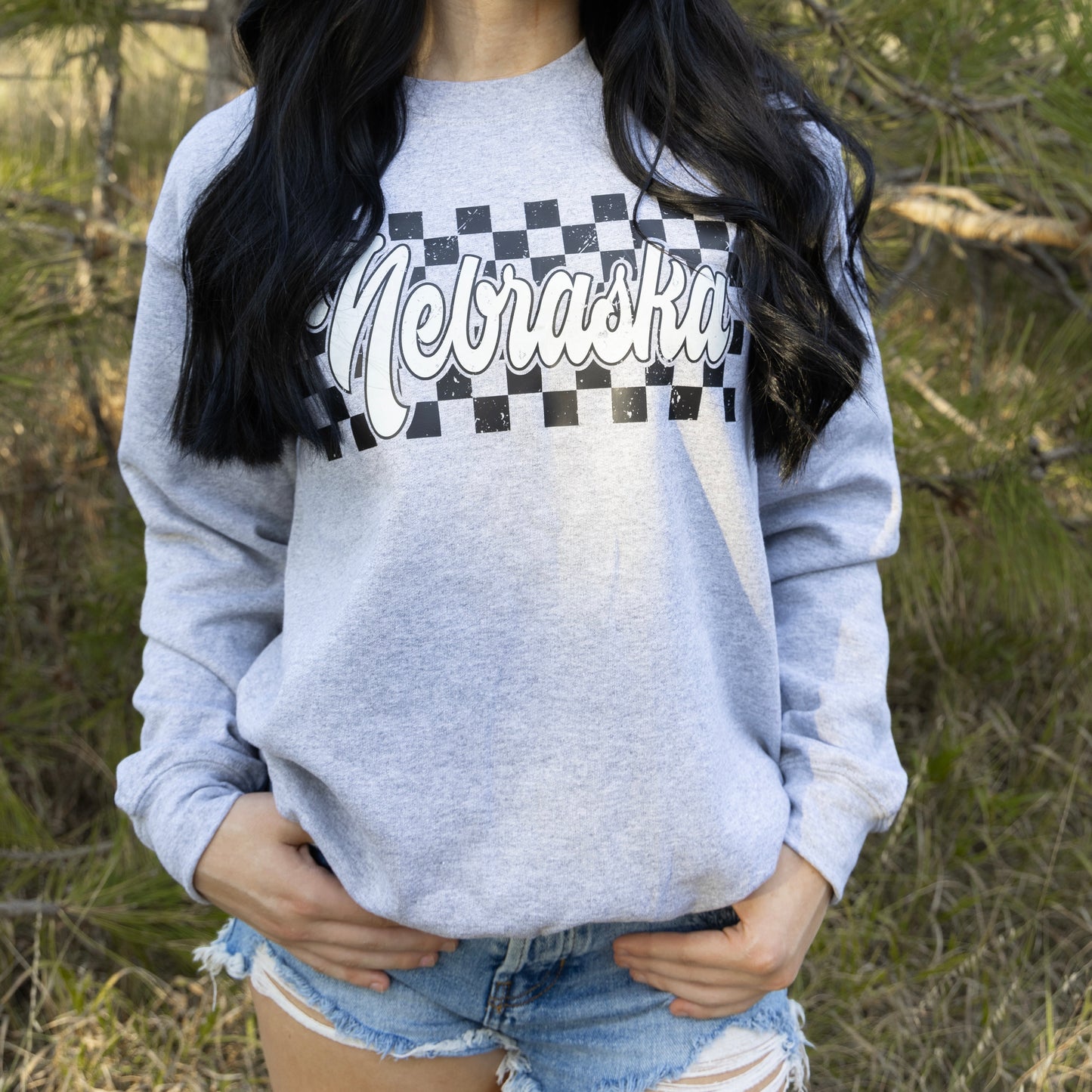 Nebraska Checkered Crewneck