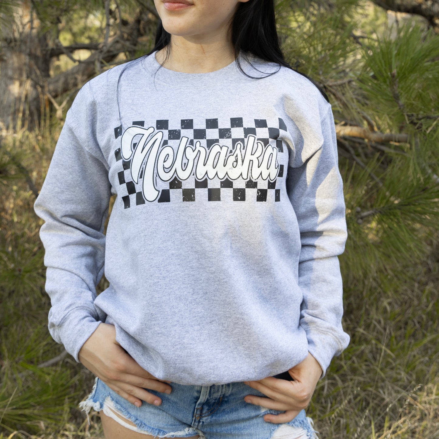 Nebraska Checkered Crewneck